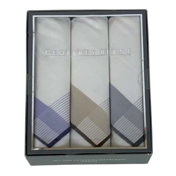 Geoffrey Beene 100% Fine Cotton Handkerchiefs Set Of 3 In Gift Box New - Picture 1 of 3